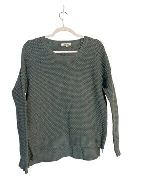Madewell Waffle-Knit Sage Green Long Sleeve Side Zippers Sweater Size M